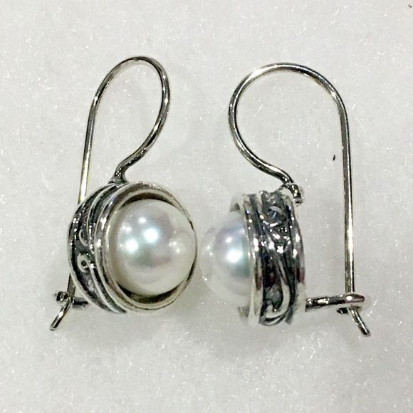 SILPADA Modern Fairytale Sterling Silver Freshwater Pearl Drop Dangle Earrings - Picture 7 of 12